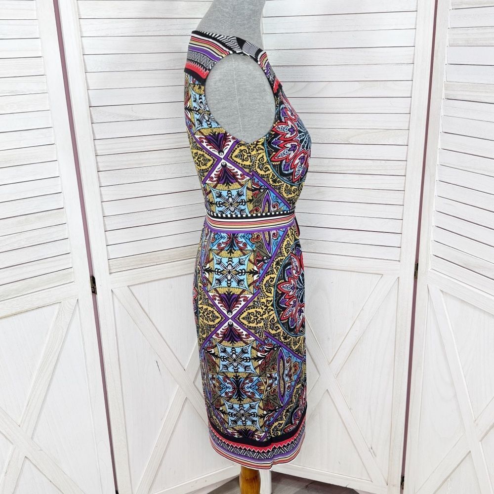 Premise Mosaic Print Sheath Dress Multi Print Belted Sleeveless Red Multi Small - Picture 3 of 12